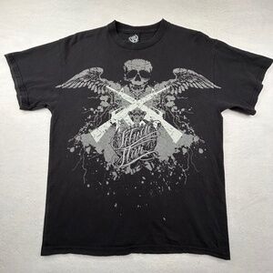Silver Star VINTAGE Y2K Graphic Streetwear Skull Wings M16 2A T-shirt Medium